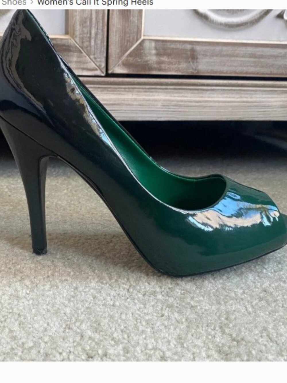 NEW Ombre Green Faux Patent Leather Open-Toed Heels, Size 38
